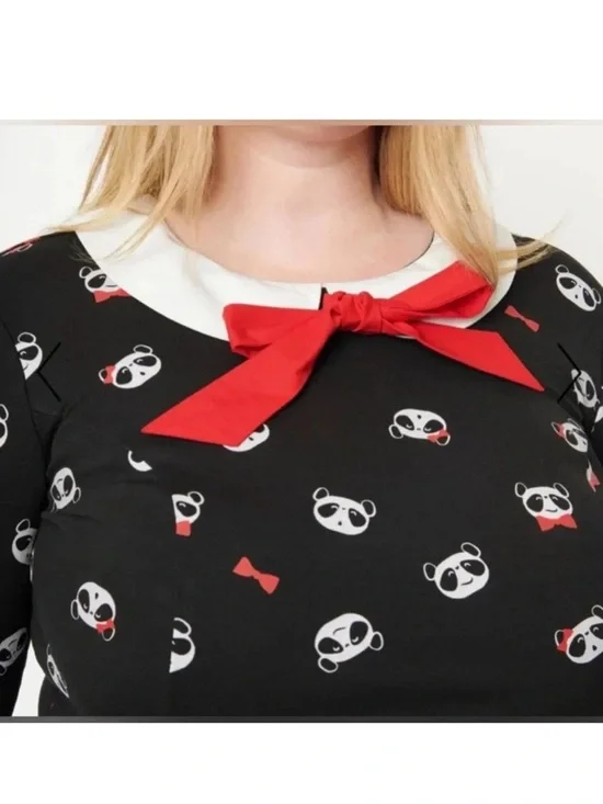 Unique Vintage Panda Retro Pinup Rockabilly Fit Flare Black Bow Dress 3X 20 - Picture 2 of 15